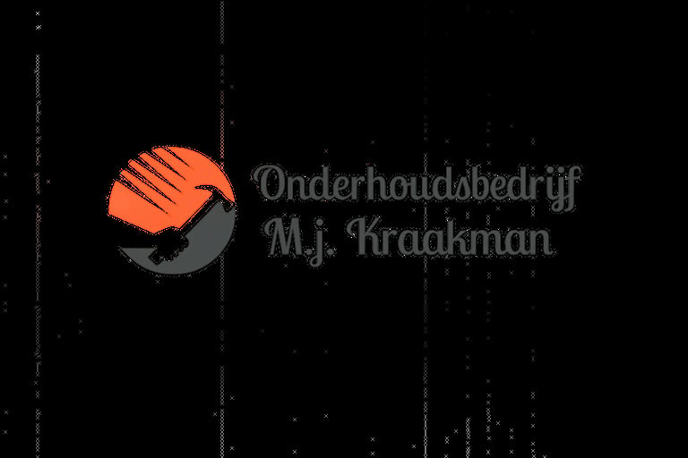 Logo for Onderhoudsbedrijf M.J. Kraakman featuring an orange and gray circular design on black background